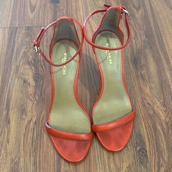 Coach reddish orange high heels strap ankle strap with gold hardware. Size 7 lea - Picture 7 of 7